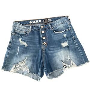 S.O.N.G Jean distressed Shorts Junior Curvy Button Fly High Rise Size 13  EUC